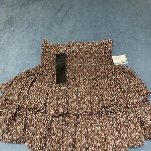 Reset by Jane Megan Amore Skirt Womens Medium Brown Floral Ruffle Smocked Waist
